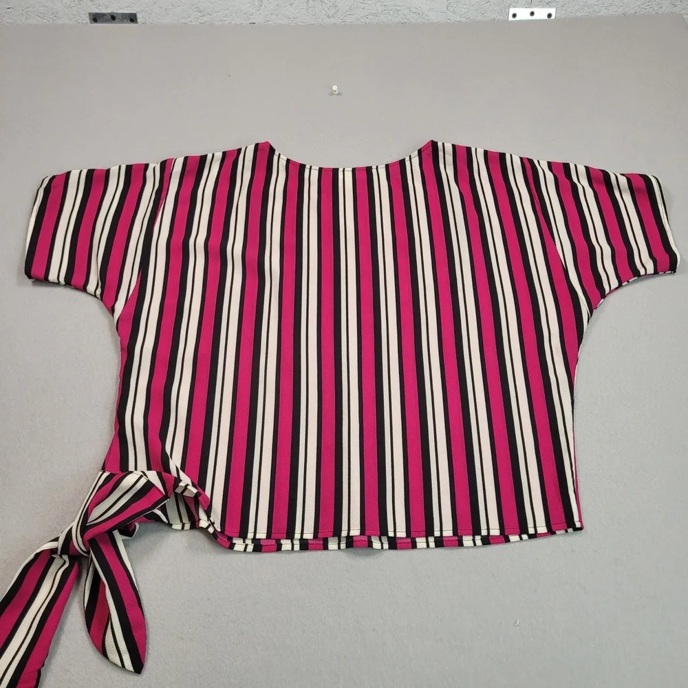 Michael Kors Petite Small Pink Black Striped Side Tie Blouse‎ Top Short Sleeve